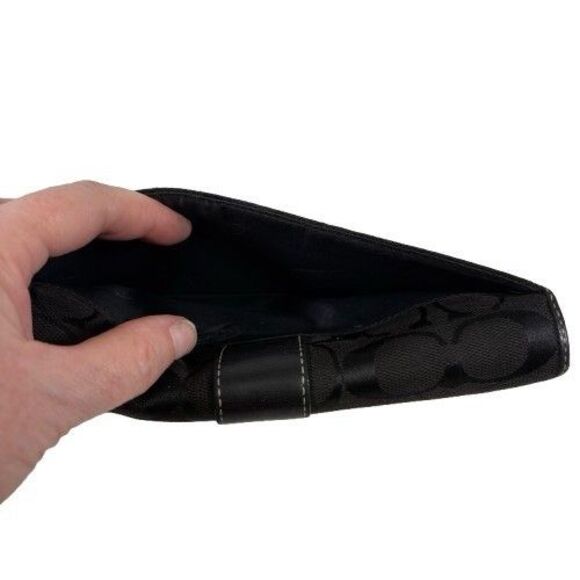 Coach Black Signature C Wallet Canvas & Leather Trim Stripe Long Credit Card - Picture 13 of 16